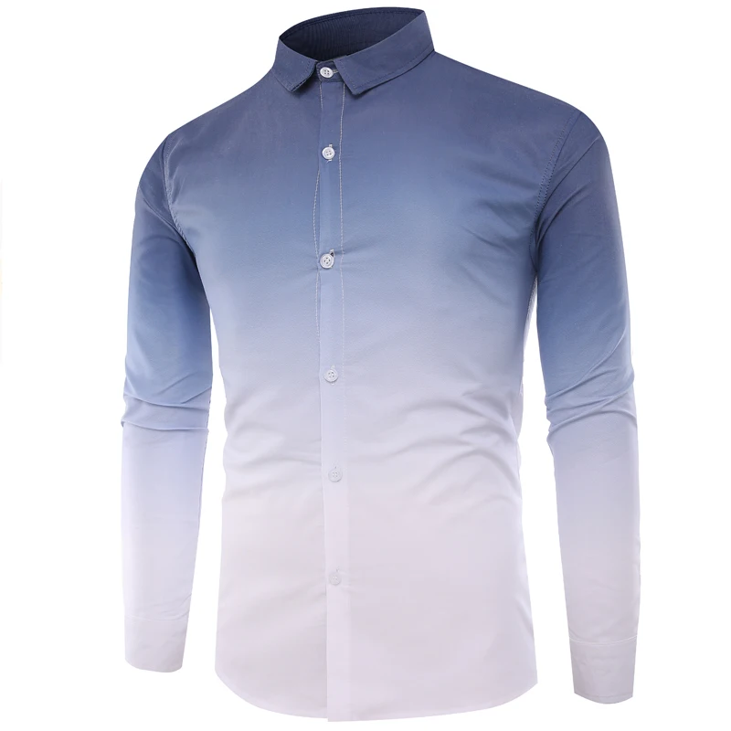 

Free Shipping Men's Casual Wear Wholesale Cotton no Tuck Shirt Long Sleeve Light Blue Chemise Gradation Shirts with Comfortable, Navy,light blue