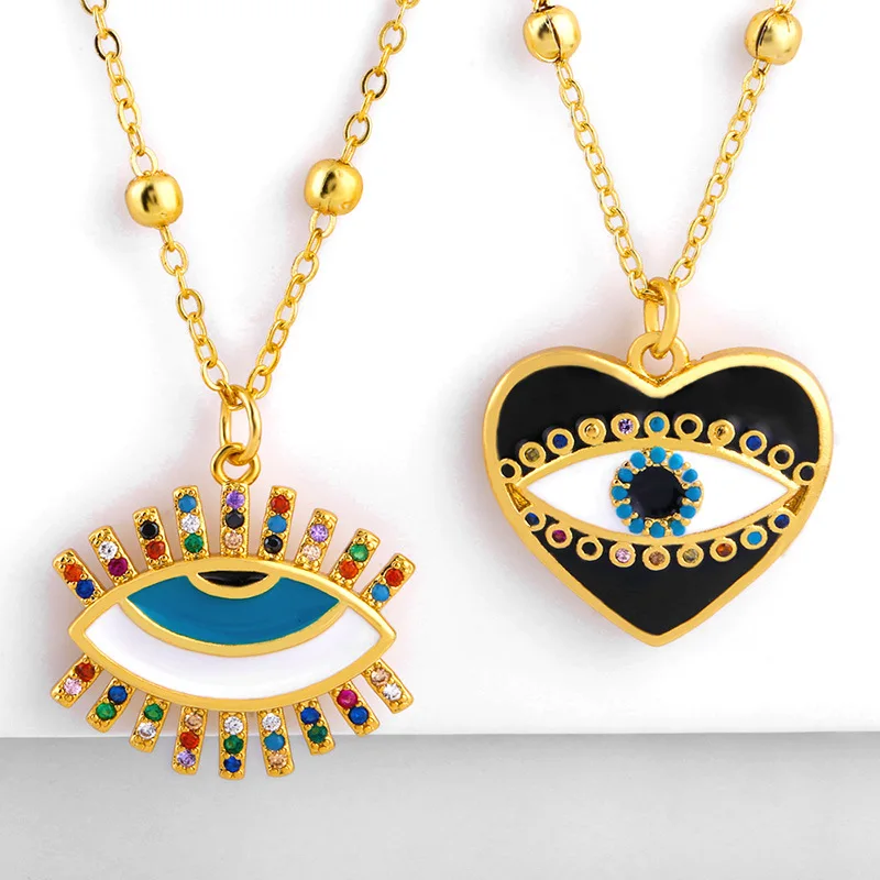 

2021 Sailing Jewelry Wholesale Cubic Zirconia Evil Eye For Women With Stone Enamel Greek Eye Necklaces Rainbow CZ Heart Eye Neck