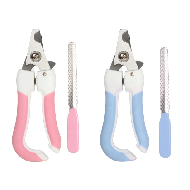 

Factory Wholesale 2 In 1 Pet Nail Cutter Cat Dog Nail Clipper With File, Pink/sky blue