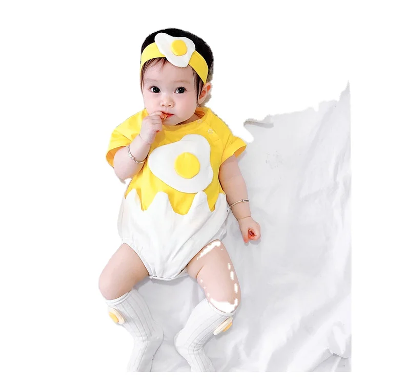 

Newborn cartoon creative egg triangle romper men and women baby romper send hair band