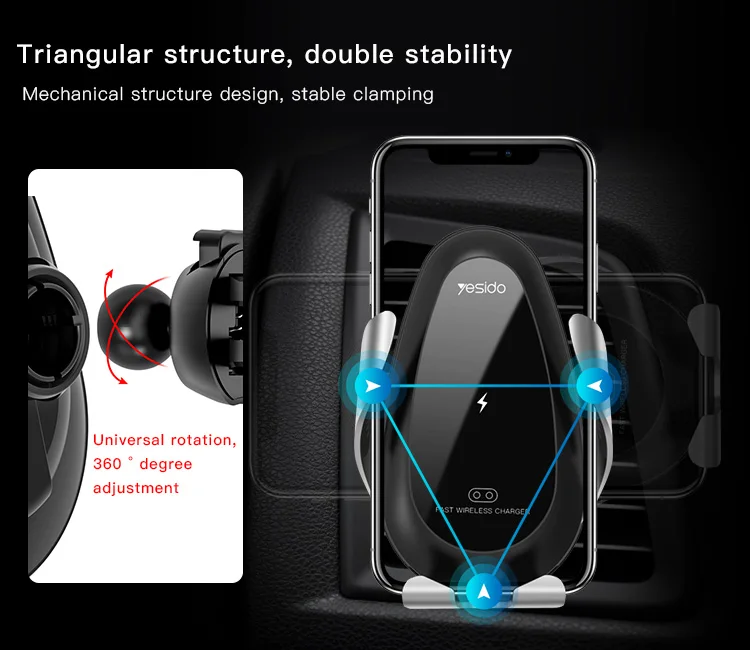 Intelligent Air Vent Mobile Phone Car Holder Touch Control Cell Phone Holder Mount 10W Qi Wireless Car Charger