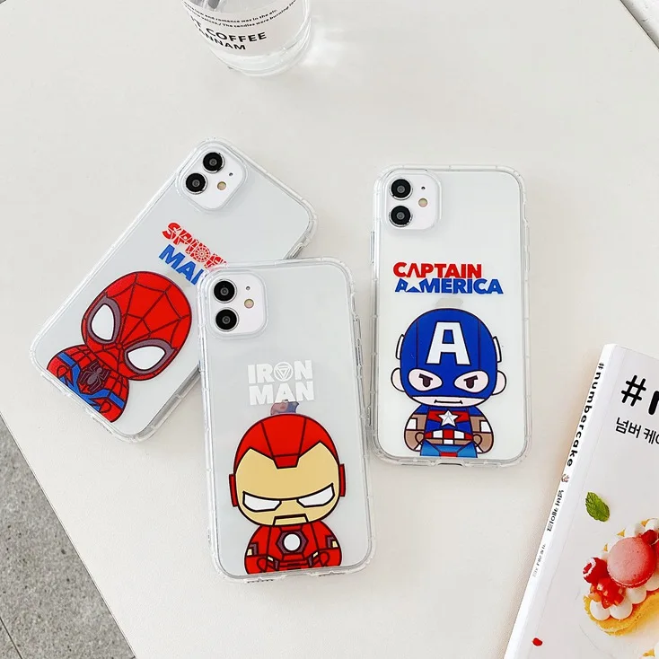 

Cartoon Marvel Superhero Spider Man Captain Iron Man Shockproof Clear TPU Phone Case Cover For Iphone 11 Pro Max
