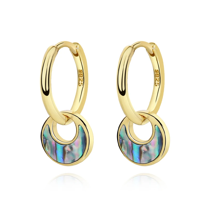 

Damila fashion jewelry earrings Turquoise stone 925 silver gold plated abalone shell double circle earrings hoop