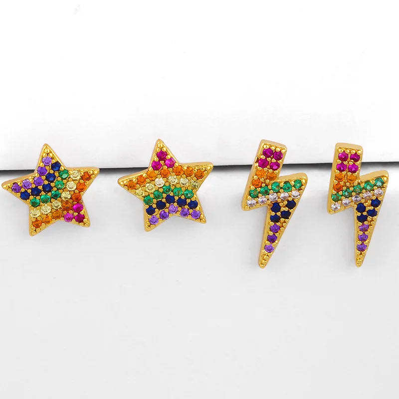 

Multicolor Zirconia Star Shaped 18k Gold Plated Fashion Earrings Stud For Girls Jewelry