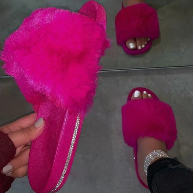

2021 New Spring Indoor Home Furry Slippers Warm Casual Flat With Slippers Outdoor Non-slip Slippers Colorful Shoes Dropshipping