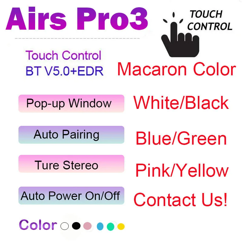 

Airs Pro 3 Tws Macaron Wireless Earphones Rename GPS Positioning Wireless Headphone Headset Microphone Earbuds PK I90000 Max