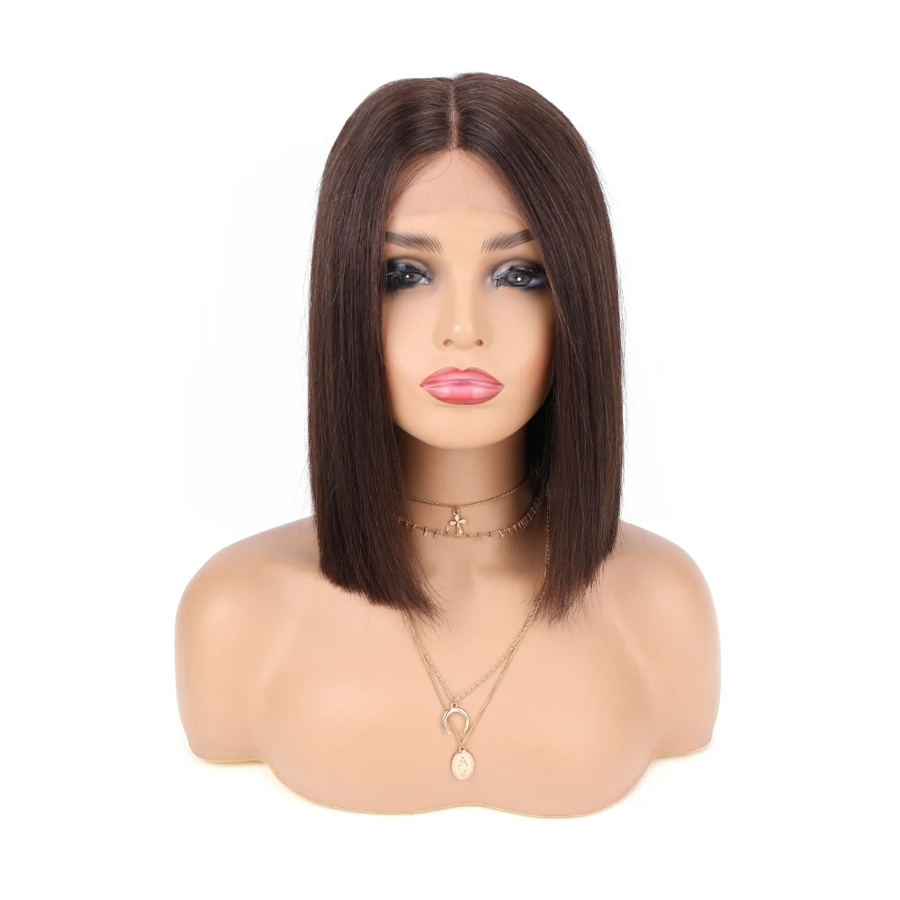 

High Quality Human Hair Peruvian Virgin Hair 12 Inch for Black Women 150% Density Pre Plucked T lace Swiss Lace Size Part