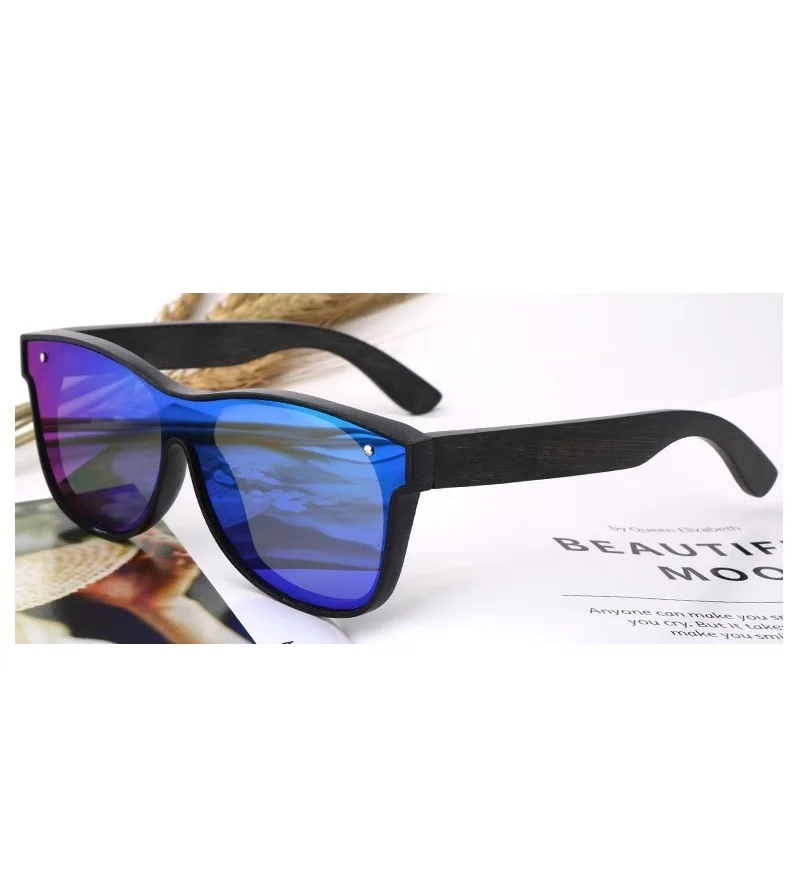 

Wholesale Unisex Retro Mirror ECO Friendly Eyewear Wooden Bamboo Black Shades Vintage Oversized One Piece Lens Women Sunglasses, Any colors