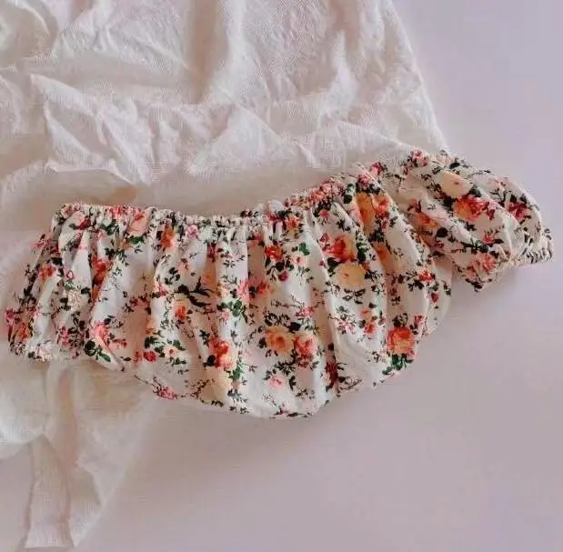 

CX13028 summer new arrival red flower infant baby girls tops tank toddler kids crop puff sleeve casual outfit