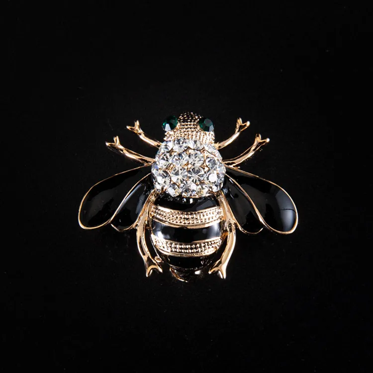 

Rhinestone bee pin gold black insect enamel pin brooch clothes beautiful lapel pin badge woman accessories gift