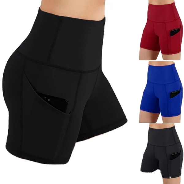 

New Women Solid Color Shorts Slim Fit Yogo Running Shorts Leggings With Pockets Pants Quickly Dry Stretch Breathable Short Pants, 6 colors