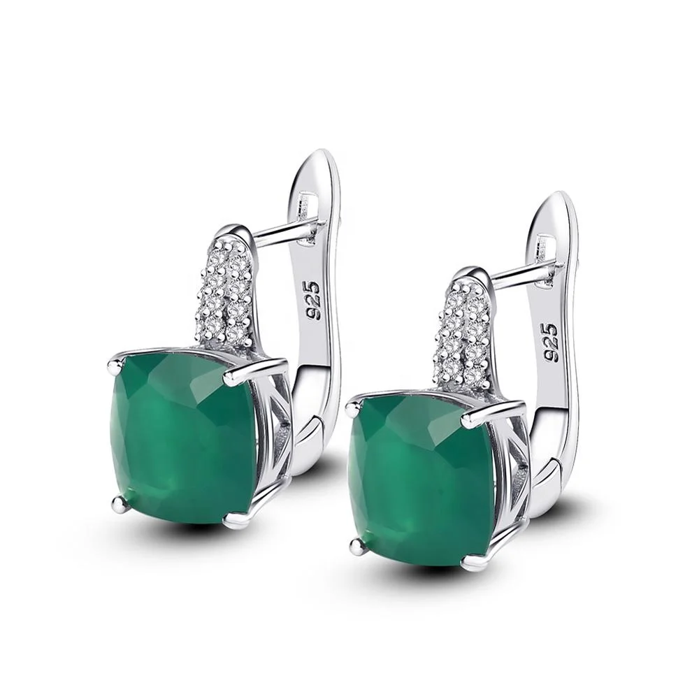 

Abiding Natural Green Agate Solid 925 Sterling Silver English Lock Classic Gemstone Earring Women