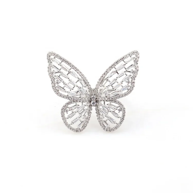 

New design fashion jewelry opening high-grade copper inlaid zircon butterfly ring
