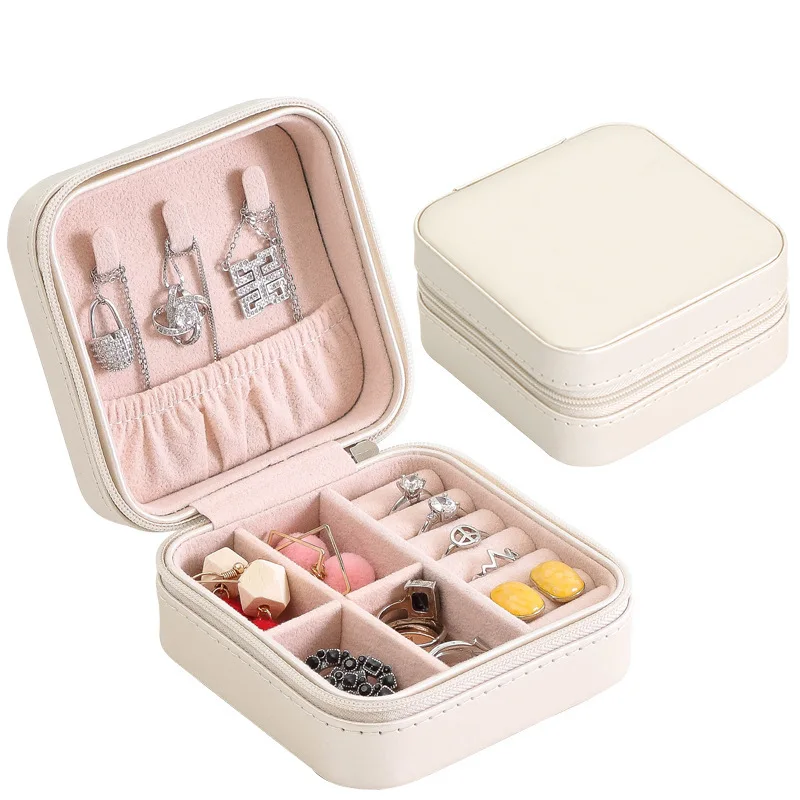 

Women Girls Earrings Ear Stud Box Organizer Portable Jewelry Storage Case PU Leather Small Travel Jewelry Boxes, Pink/white/black