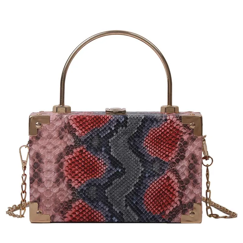 

2022 Female Pu leather crossbody bag fashion women snake skin box purse chain shoulder hand bags