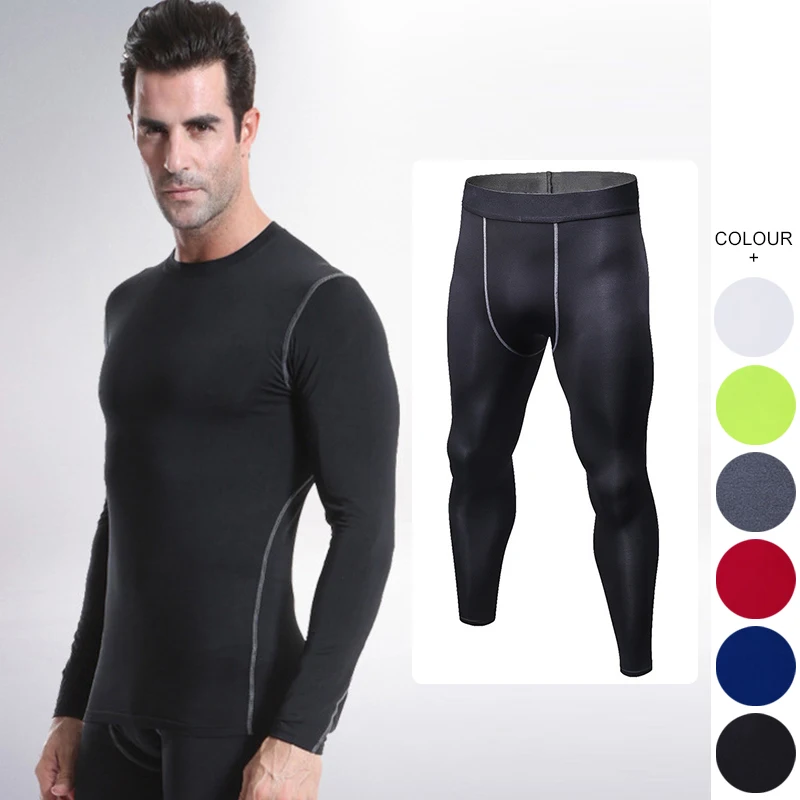 

Men quick dry gym clothing set fitness compression Long sleeve & Pants suit men bodybuilding Gym compression sets