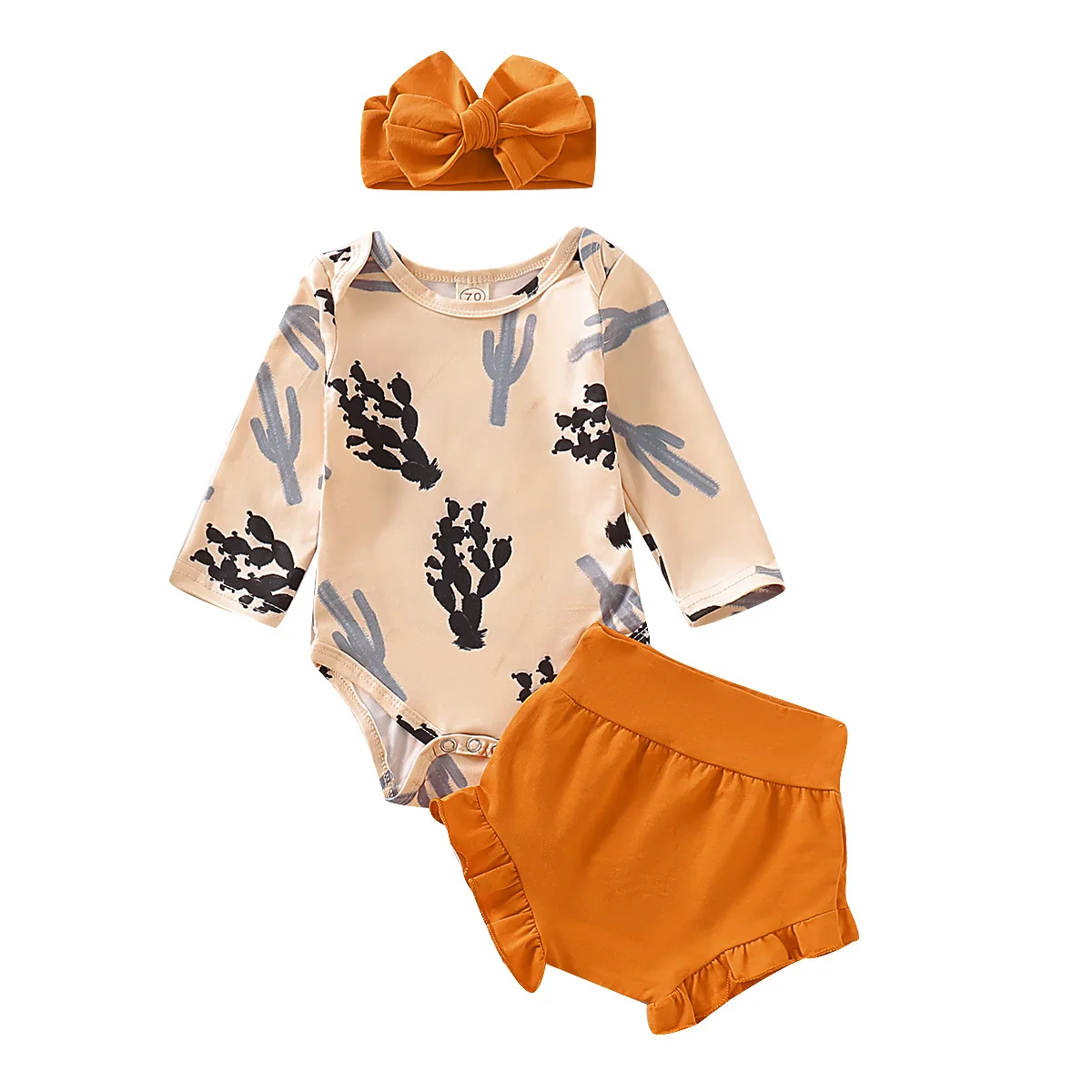 

Infant Baby Clothes Cactus Cotton Romper Frill Bloomer Outfits Fall Baby Clothing Set, Photo showed and customized color