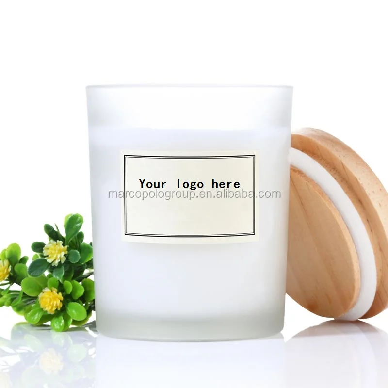 Wholesale Frosted White Glass Candle Jar With Wooden Lid Buy