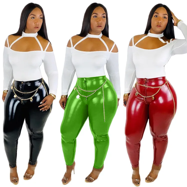 

B34732A 2020 Wholesale woman casual sexy shirt+PU bandage pants 2 pcs set, Shown
