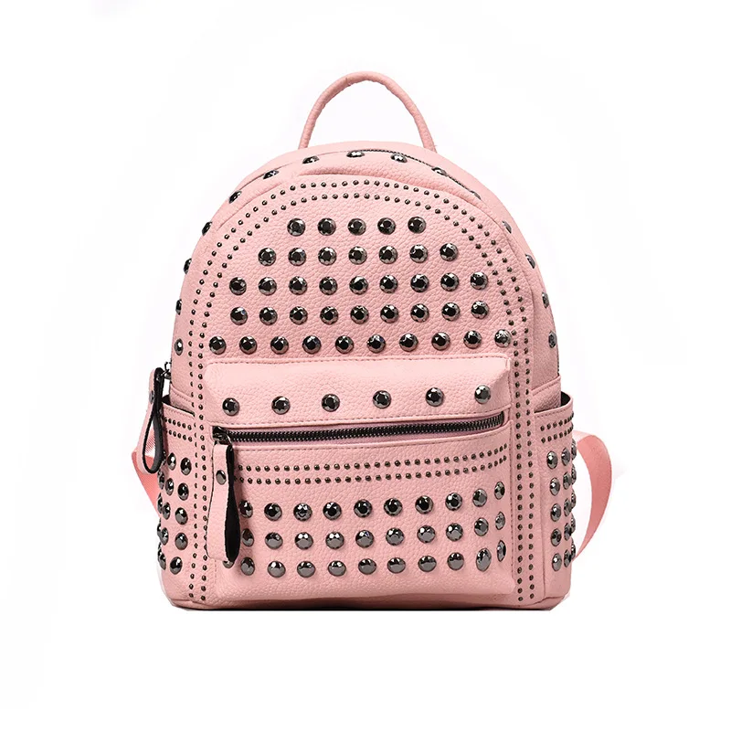 

wholesale Fashion Teenage Girls Female Bagpack Pink PU Leather School bag Rivet Mini Backpack, Pink,white,black