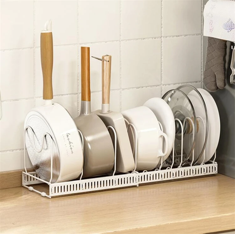 

Multi-layer Kitchen Metal Expandable Pans Lid Storage Holder Dish Rack Shelf Pan and Pot Organizer for Counter and Cabinet, As picture or customized