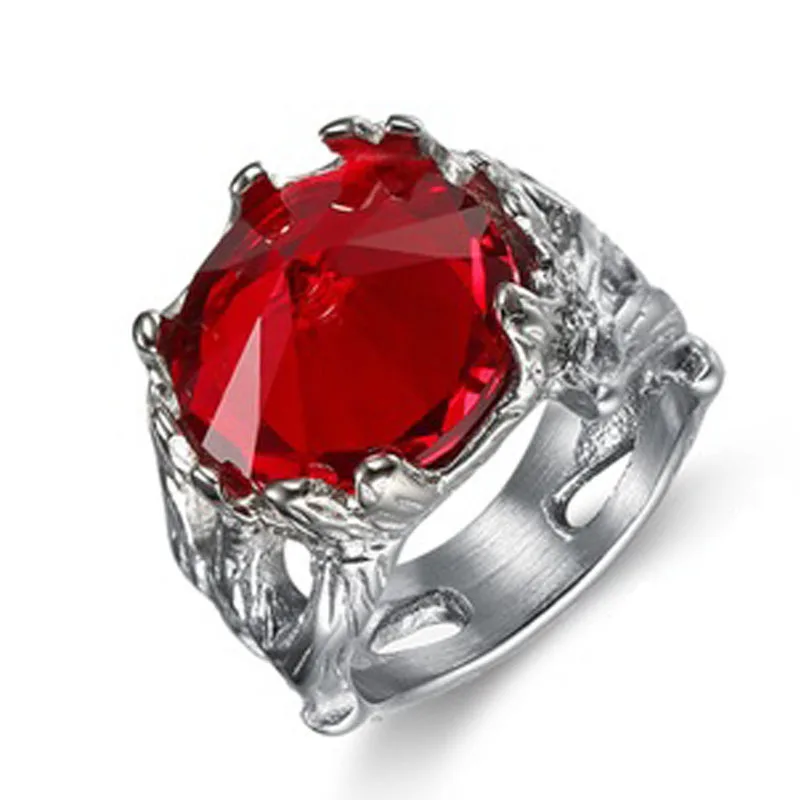 

Personality Retro Gothic Baroque Ladies Ruby Stone Wedding Stainless Steel Big Ring Women