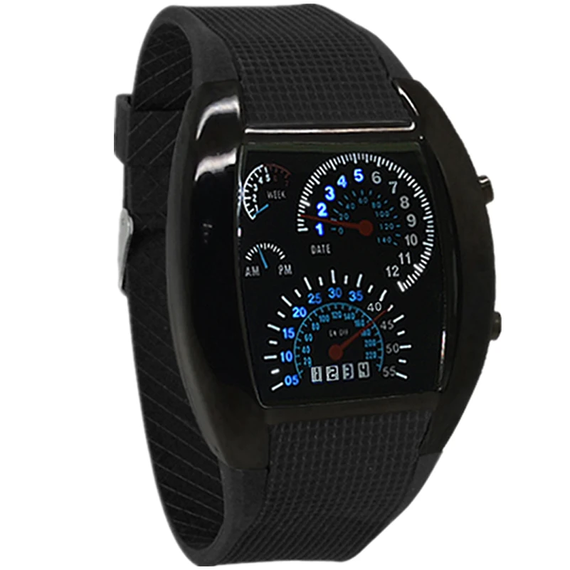 

Men's Watches reloj Blue & Black Flash LED Military Watch Brand Sport Car Meter Dial digital wristWatch for Men and women