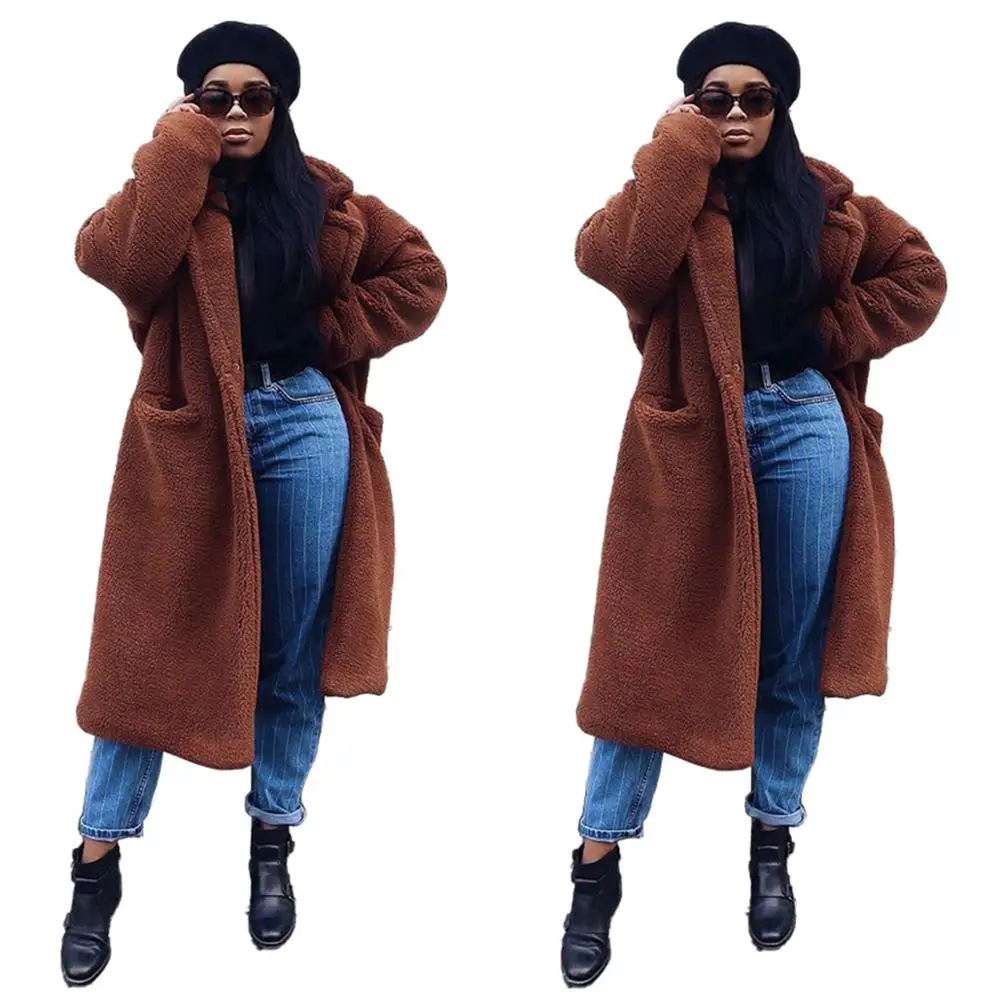 Best selling Teddy velvet thick long women coat winter oversize woolen lady coat