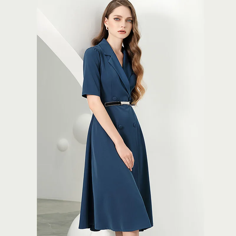 

Women's Blue Half Sleeve Suit Dress 2020 new arrivals ladies office Wear T3509-1/96