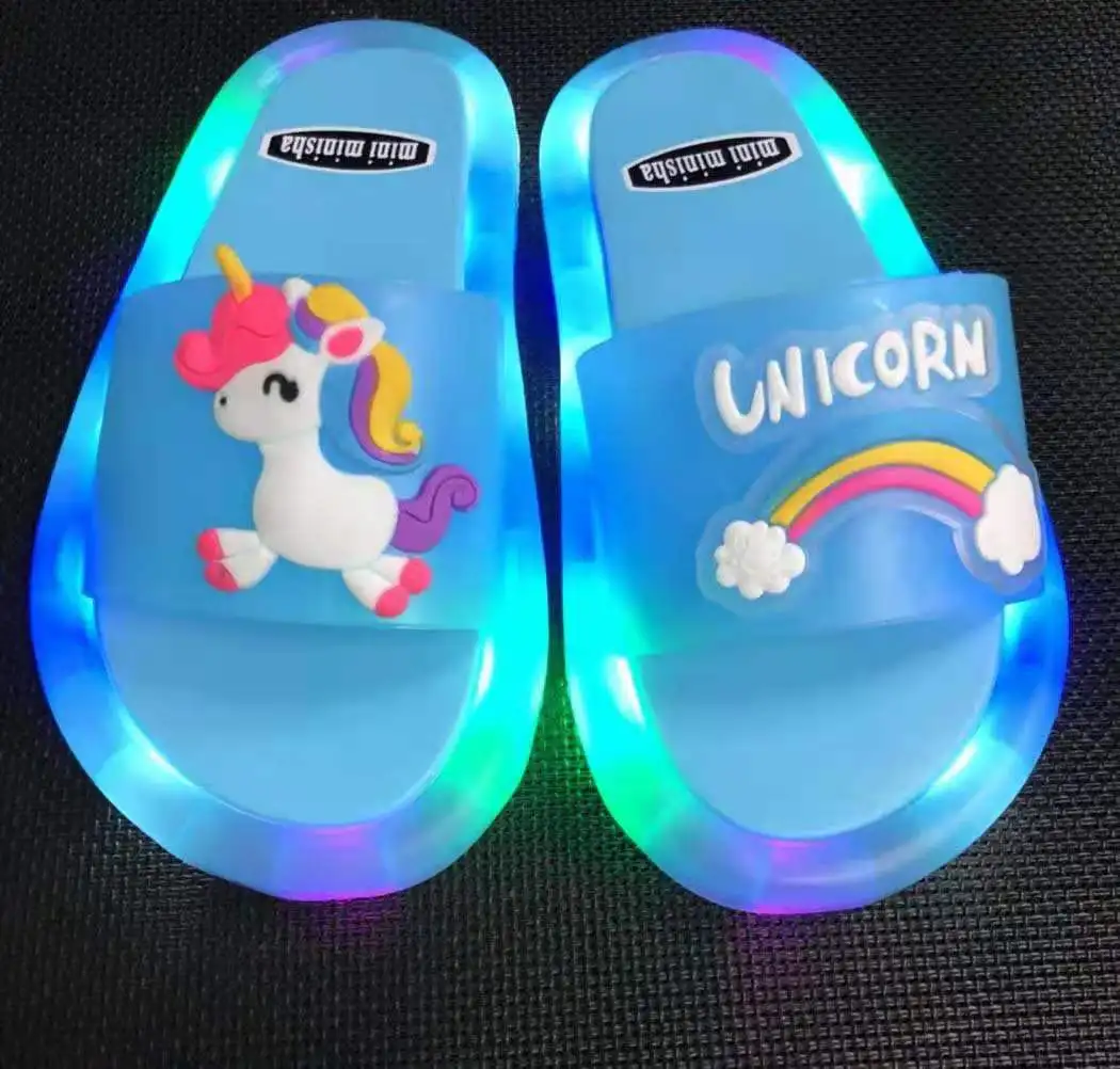 

2021 Summer Cool Soft Bottom Indoor Eva Led Children Sandals Girl Boys Trend Bathroom Slippers Kids Light Up Shoes, Pink/yellow/blue/black