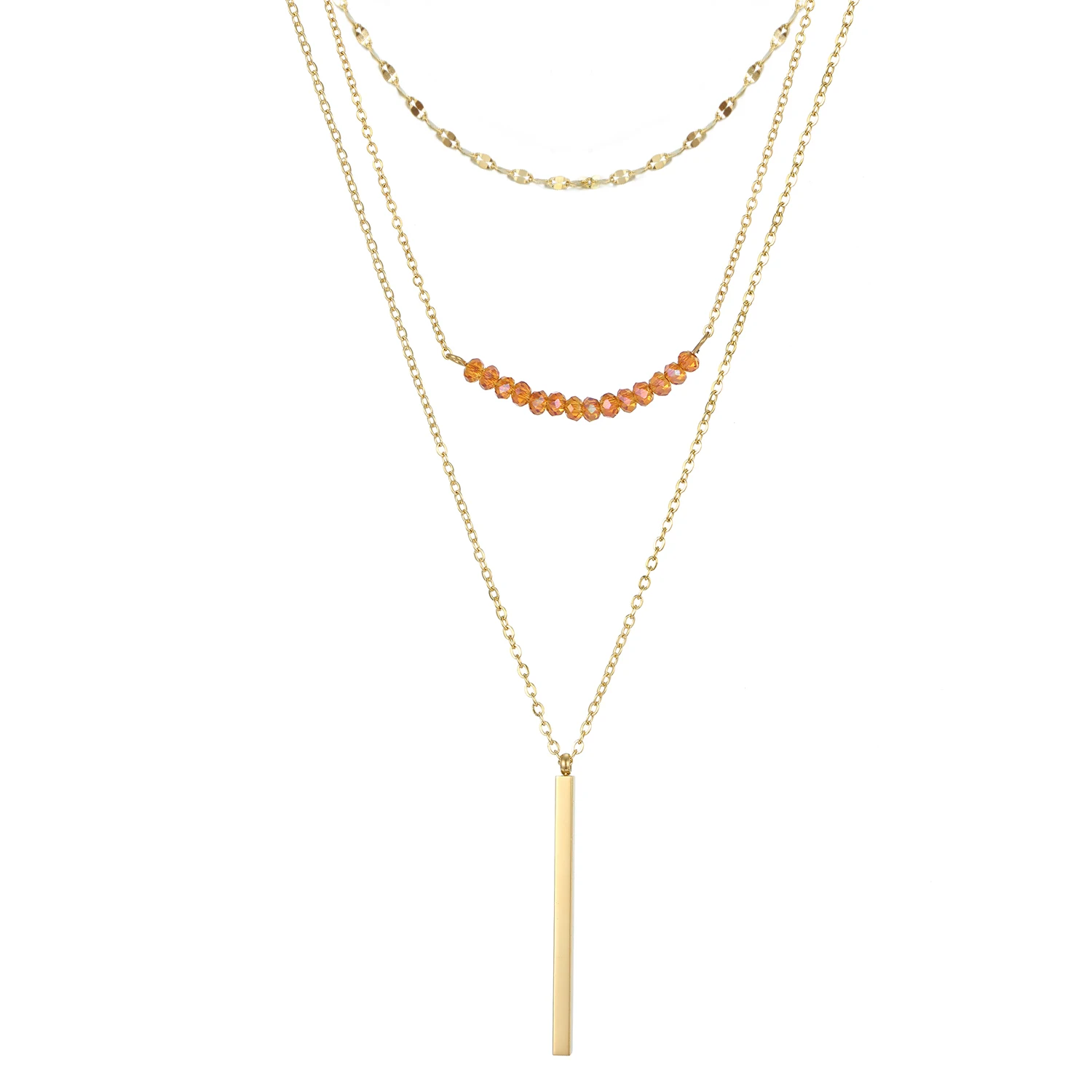 

Custom Gold Necklace Stainless Steel Sets Women Jewelry Sets 18k Link Necklace Jewelry Choker Bling Bead Multilayer Necklace Set