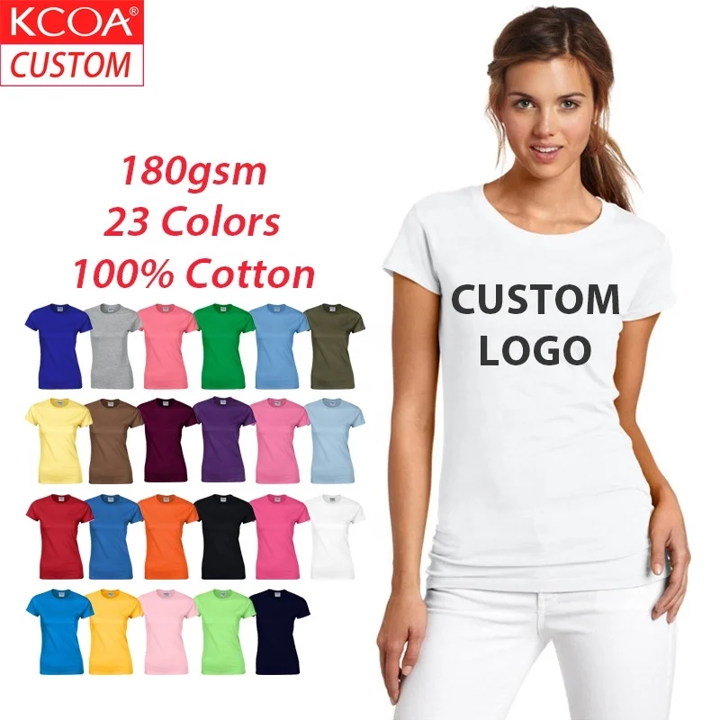 

2020 In Stock Custom Embroidery Women White T-shirts Plain Cotton
