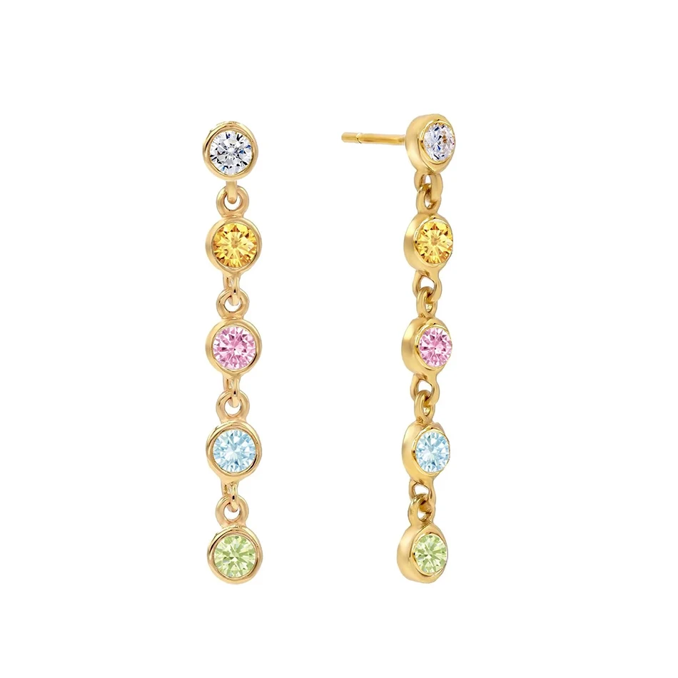 

factory wholesale 18K Gold Plated Colorful cz earrings 925 Sterling Silver Simple Cubic Zircon Rainbow Earrings