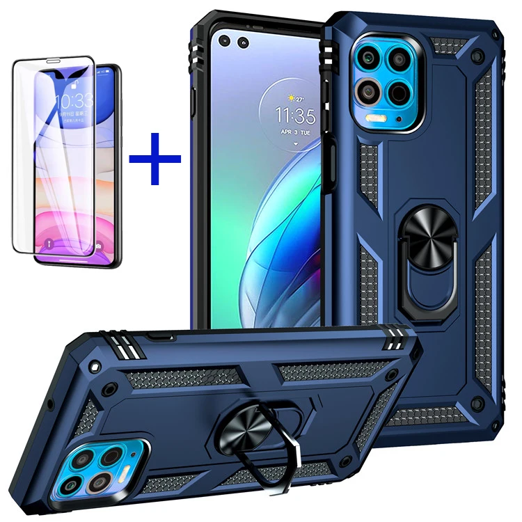 

For MOTO G100 G Stylus Power Play 2021 Aribag Heavy Armor 360 Square Ring Holder Magnetic Car Mount Kickstand Phone Case