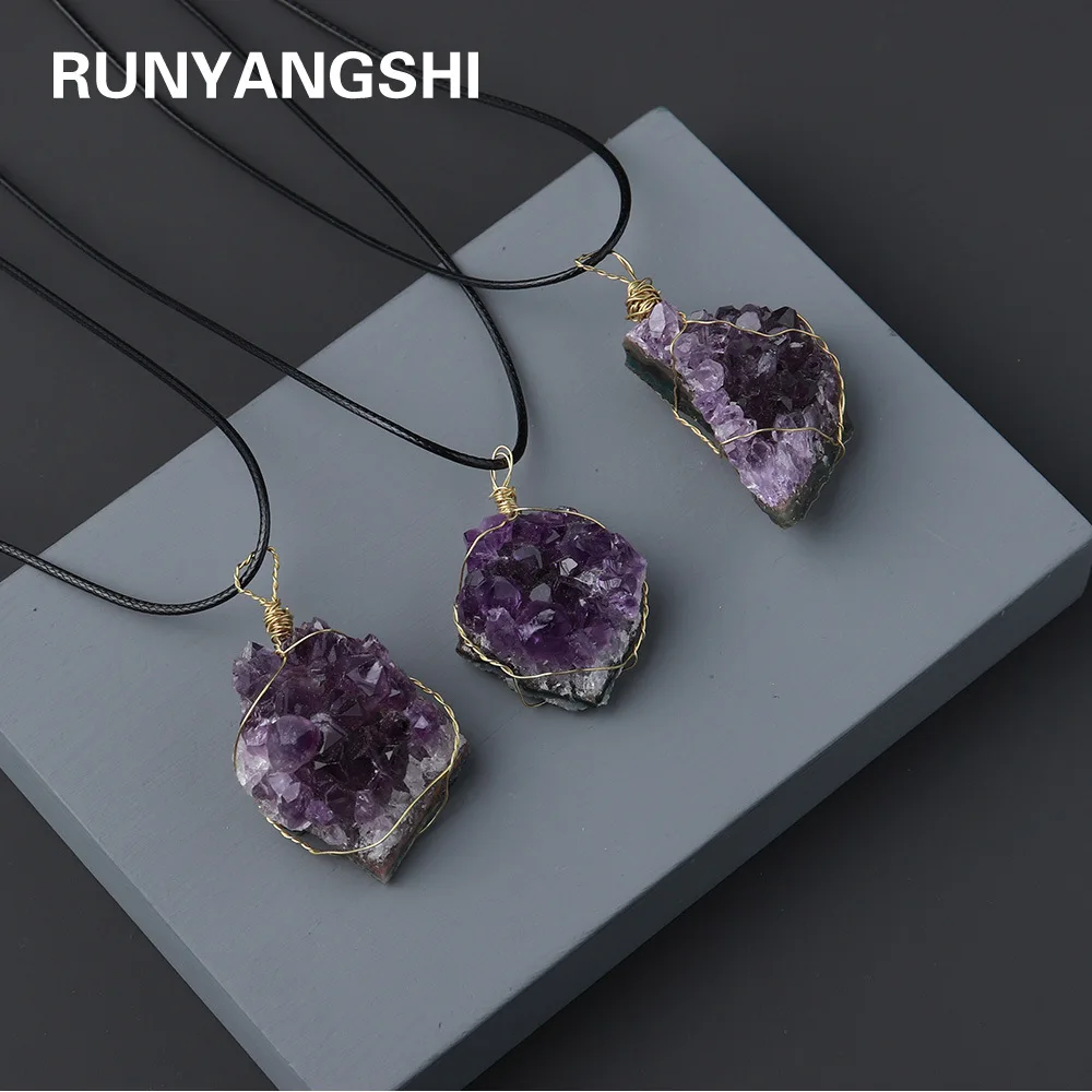 

Wholesale natural stones crystal jewelry healing crystals healing stones amethyst cluster geode crystal wrapped pendant