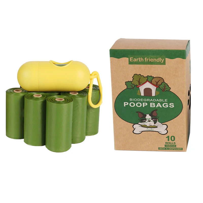 

EPI biodegradable recycled Disposable pet products pet cleaning trash dog poop bag 10rolls 150bags with a dispenser, Green