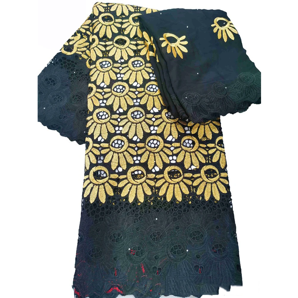

Beautifical soft clothing material gold voile fabric black cotton lace dresses ML19R331, Customized