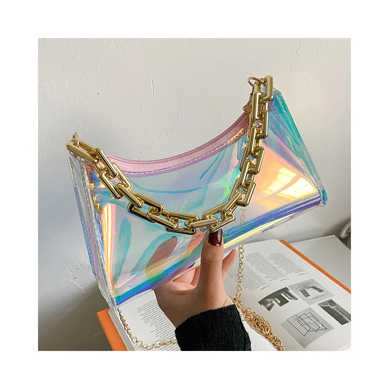 

Fashion Women Shoulder Bags Summer PVC Clear Handbags Transparent Crossbody Jelly Bag Laser Underarm Armpit Totes