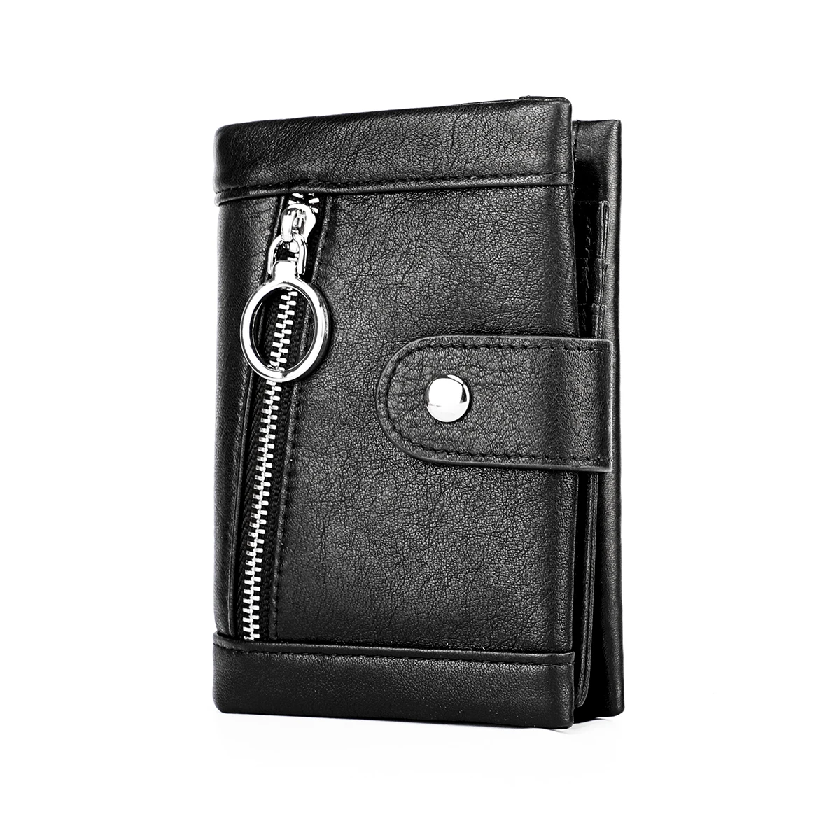 

Double zipper small male purse fashion Genuine Leather men wallet card holder coin purse bi-fold Rifd wallets for men, Black, coffee etc.accept customized models