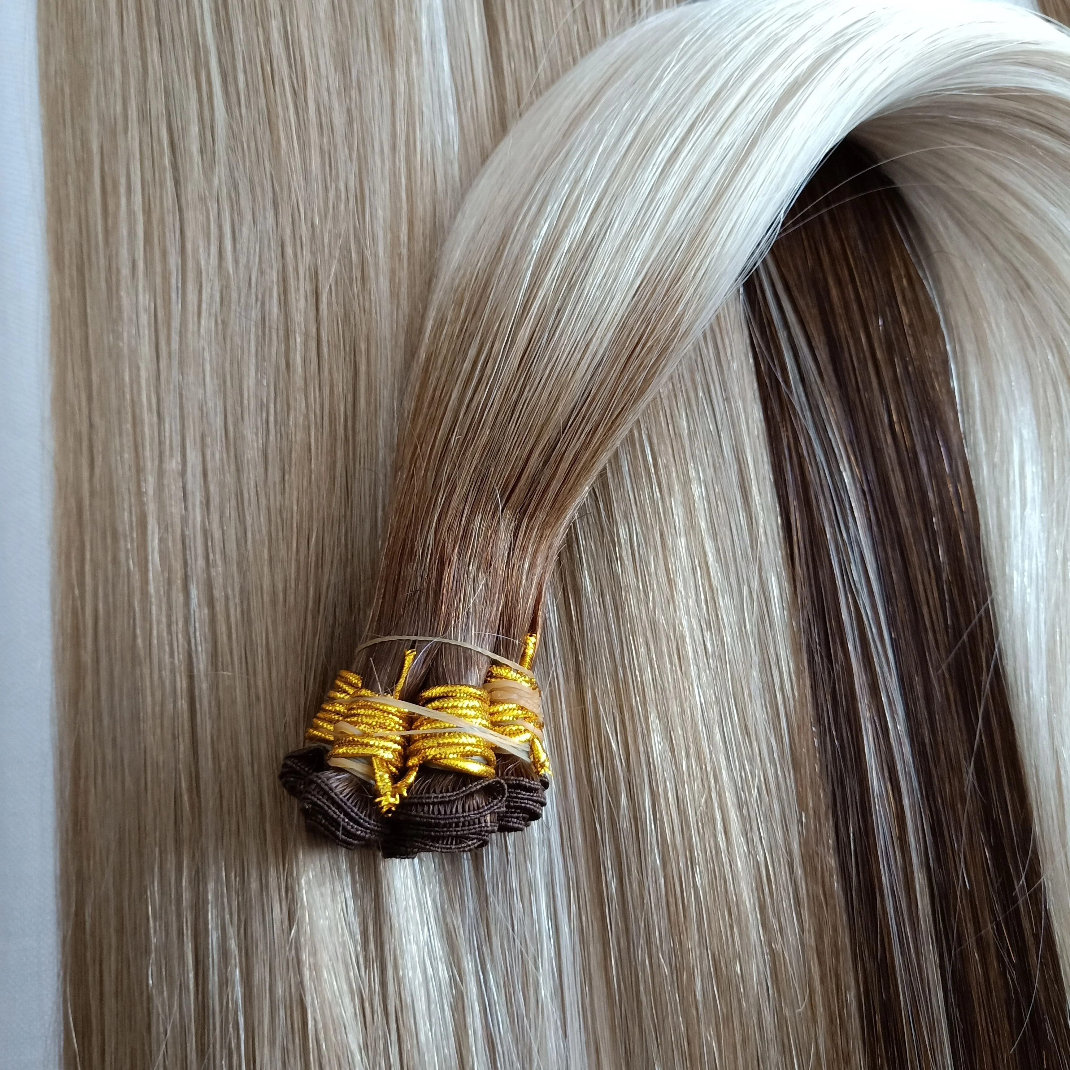 

Luxury 2021 Hot Selling Handtied Weft Large Stock Hand Tied Weft Human Hair Extensions, Natural color human hair extension