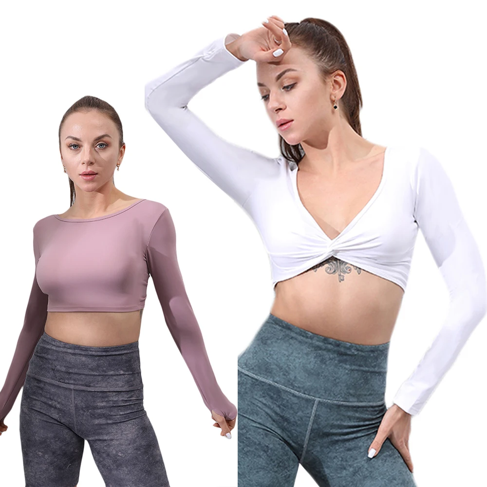 

Unique Design Double-side Wear 2021 Long Sleeved Fitness Sports Yoga Tops Activewear, White, gorgeous rose