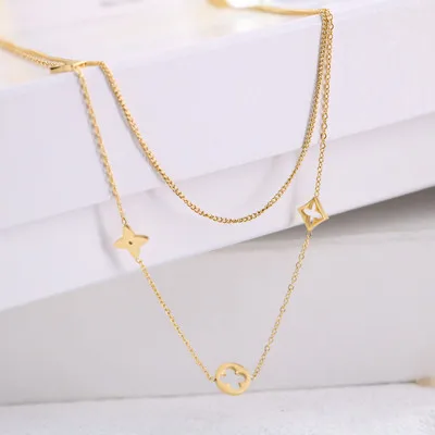 

Fashion Luxury Branded Designer Necklace Four Leaf Clover Stainless Steel Necklace for Women Jewelry