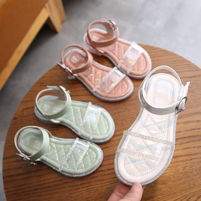 

KS0435 Wholesale kids sandals summer nice rhinestone design girls clear sandals 2020, As picture