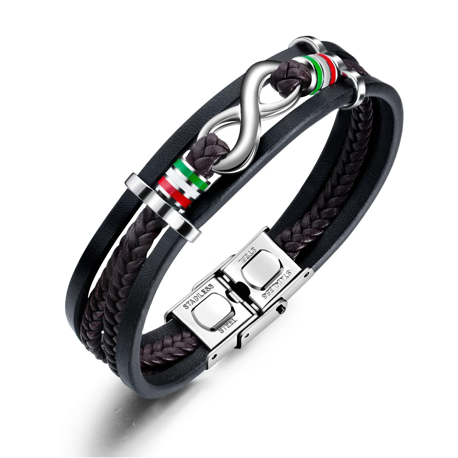 

2021 Men's Leather Bracelet With Stainless Steel Magnetic Clasp Braided Rope Wrap MultiLayer Leather Bracelet