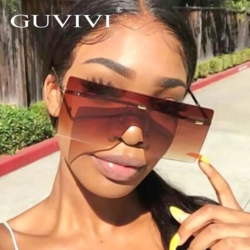 

GUVIVI Hot selling square sunglasses oversized women rimless sunglasses
