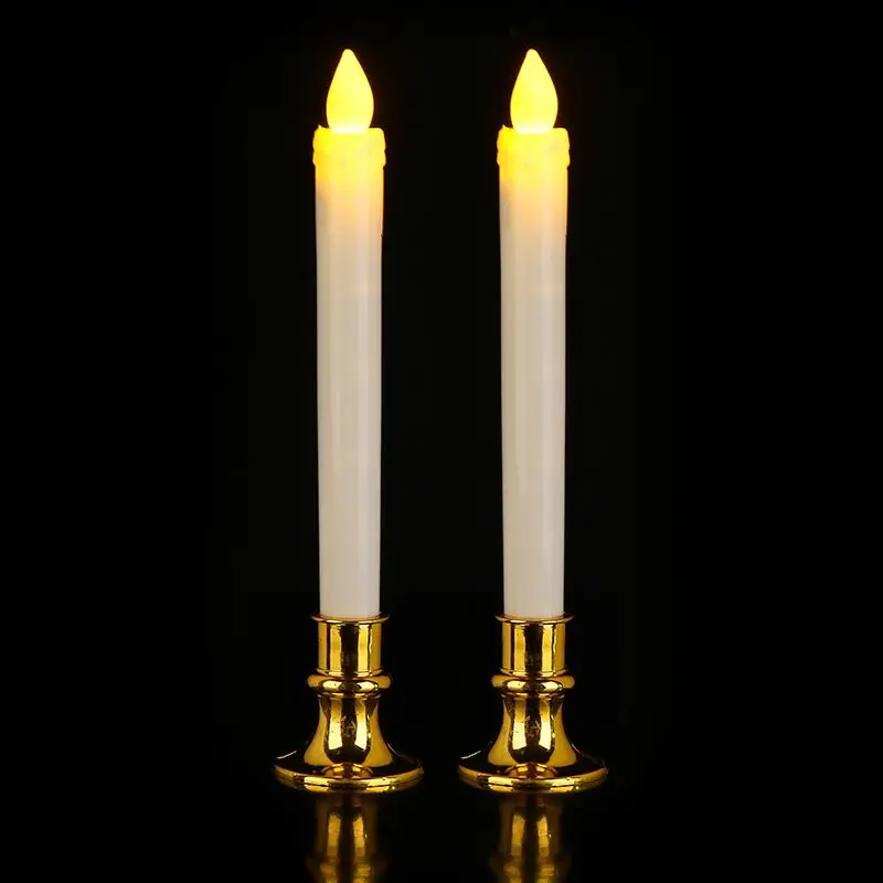 

Electric Flameless Led Candle Lights With Removable Gold Bases Environmental Long Candle Lamp Wedding Birthday Party