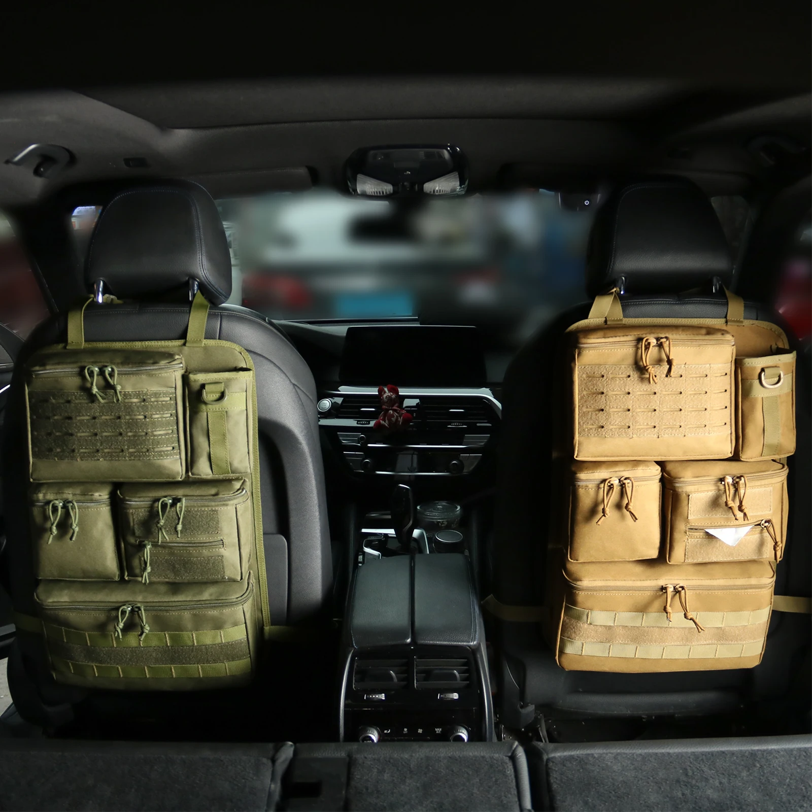Outdoor Self-driving Hunting Seat Cover Bag Car Back Seat Organizer with 5 Tactical Accessories Molle Pouches Storage Bag