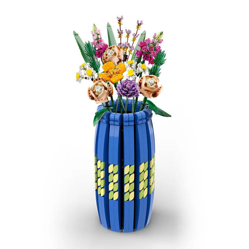 

Buildmoc Building Block Decoration Deep Blue and Green Vase Bricks Toys Compatible with Legoingly Flower Bouquet #10280 #40461, Multi