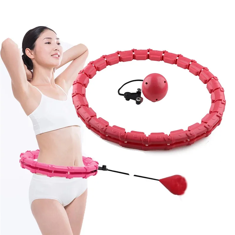 

Sports Hoops Yoga Home Fitness Smart Hoops Circle Not Drop Adjustable Waist Training Ring Belly Trainer Abdominal Weight loss, Red purple