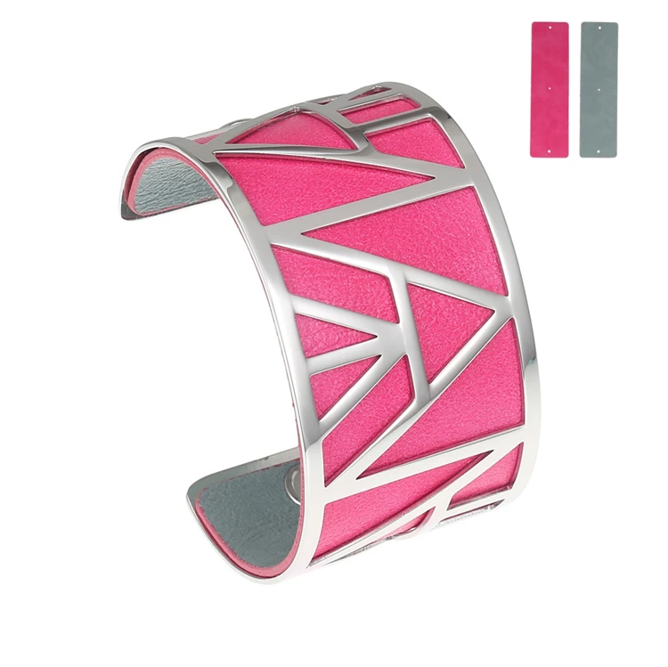 

Fashionable Jewelry Accessories Women Stainless Steel interchangeable Bangle Pyramid Gold Color PU Leather Bracelet